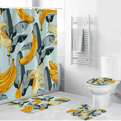 

Gobestart 4PCS Non Slip Toilet Polyester Cover Mat Set Bathroom Shower Curtain