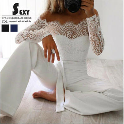 

Women Playsuit Party Jumpsuit Romper Long Trousers Pants Clubwear Lace Sleeve