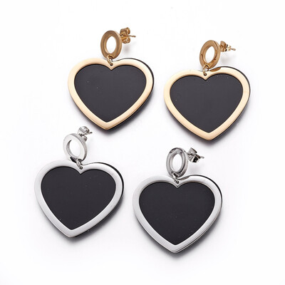 

304 Stainless Steel Stud Earrings with Plastic Heart Mixed Color 43mm Pendant 32x35x2mm Pin 08mm