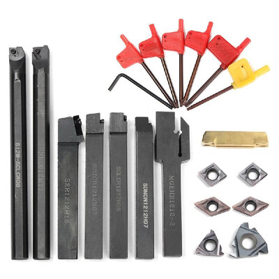 

7Pcs Set 12mm Shank Lathe Turning Tool Holder Boring Bar DCMT CCMT Carbide Insert Wrench