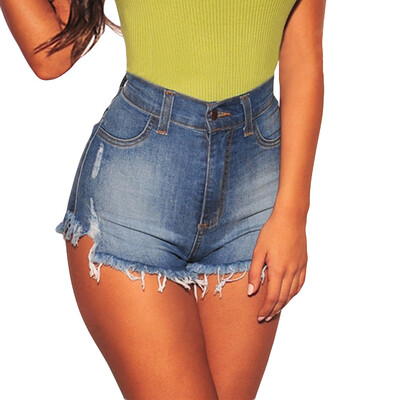 

〖Follure〗Women Ladies Mid Waist Hole Jeans Skinny Hot Pants Shorts Denim Trousers