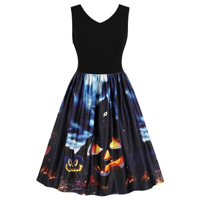 

Halloween Retro Double V Neck Flare Dress