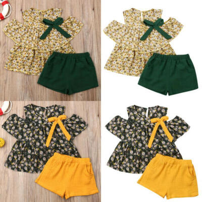 

US Infant Kid Baby Girl Off Shoulder Tops T-shirtShorts Pants 2pcs Outfit Cute