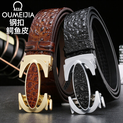

Stainless steel buckle crocodile belt mens leather automatic buckle layer leather mens belt business casual belt high-grade