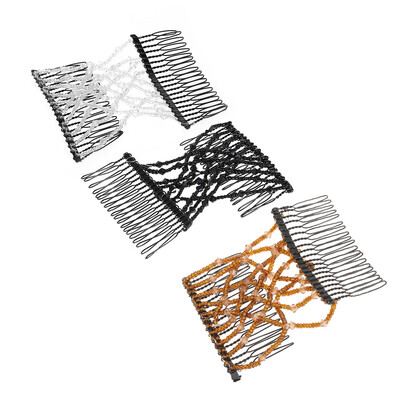

2Pcs Glass Bead Magic Comb Elastic Double Insert Clips Chic Stretch Hair Head Comb Cuff DIY Hairstyling Random Colors