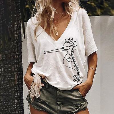 

Roseonmyhand Plus Size Women Short Sleeve V-Neck Printed Casual Tops Blouse T-shirt