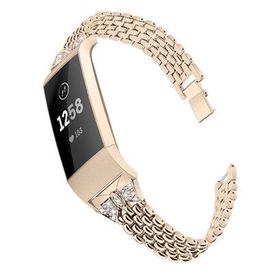 

ECSEM Bling Band for Fitbit Charge 3 Metal Strap Replacement Wrisband Jewelry Bracelet for Fitbit Charge 3 Smartwatch