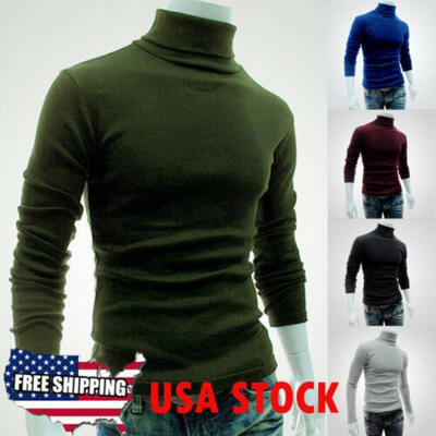 

USA STOCK Mens Cotton Turtleneck Polo Pullover Sweater Stretch Jumper 6 Colors