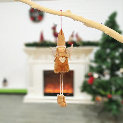 

New Hot Plush Angel With Glitter Heart Christmas Pendant Decorative Hanging Figurine Ornaments Holiday Gift Decorations