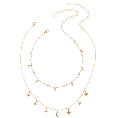 

Fashion Multilayer Choker Necklace Star Moon Chain Gold Women Elegant Jewelry