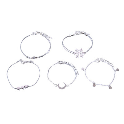 

5PCSSet New Fashion Snowflake Opal Pentagonal Crescent Disc Bracelet