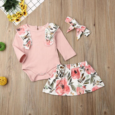 

US Newborn Baby Girls Cotton Long Sleeve Tops RomperFloral Dress Skirt Outfit
