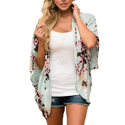 

Toponeto FEITONG Women Chiffon Floral Kimono Loose Half Sleeve Shawl Chiffon Cardigan