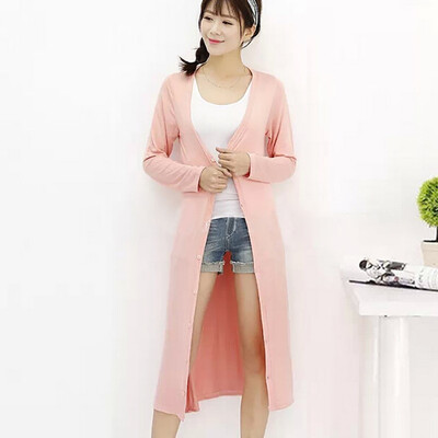 

2019 Women Summer And Autumn Modal Knitted Thin Sunscreen Shirt Stylish Solid Color Simple Casual Style Long Sleeve Womens Coat