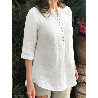 

Starmoon Women Ladies Cotton And Linen Solid Color Irregular Hem Blouse Shirt