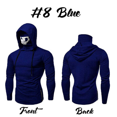 

Mens Gym Thin Hoodie Long Sleeve Hooded With Mask Skull Sweatshirt Tops