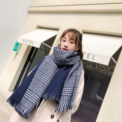 

Japanese autumn&winter new plaid imitation cashmere scarf Korean female students long shawl double-sided dual-use warm scarf
