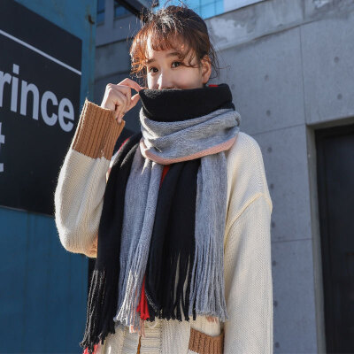 

Korean version of the new color matching scarf autumn&winter womens cashmere couples two-color stitching thick warm winter couple bib