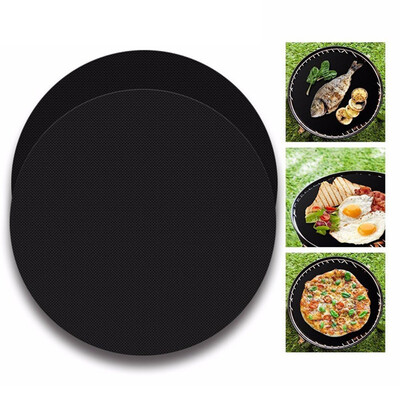 

24cm Diameter Black Round Non-stick Barbecue Mats BBQ Grill Mats Pot Mats BBQ Cooking Accessories