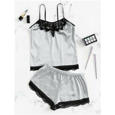 

Women Satin Lace Sleepwear Babydoll Lingerie Nightwear Short Pjs Pyjamas Set Hot