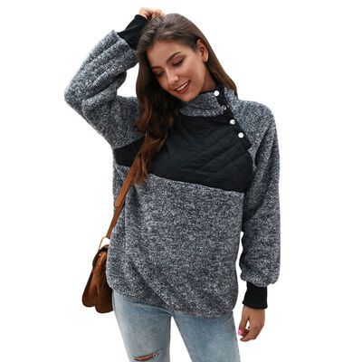 

Warm Sweatshirt Women Stylish Personality All-match Sweatshirt Long Sleeve Color-blocked Keep Warm Turtleneck Jacket