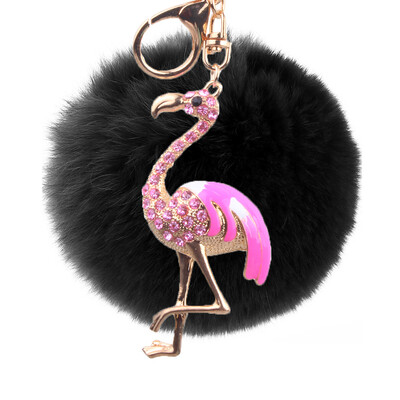 

Flamingo Keychain Rex Rabbit Fur Ball Exquisite Accessories Car Keychain