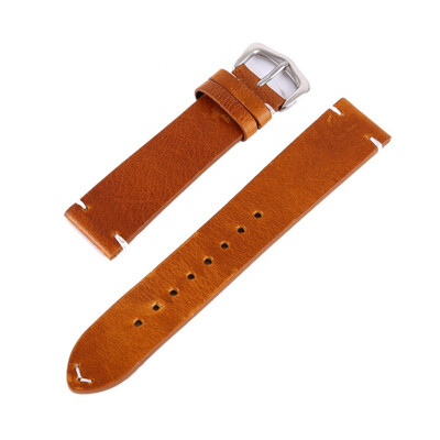 

Man Women Handmade Leather Wrist Watch Band Strap Belt Silver Polished Buckle