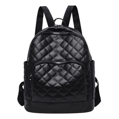 

Solid Color Lattice Travel Backpacks Women Knapsack PU Leather Rucksack