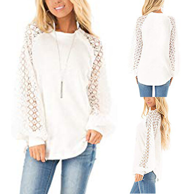 

Starmoon Womens Round Neck Long Sleeve T Shirt Soft Loose Blouse Buttoned Lace Tops