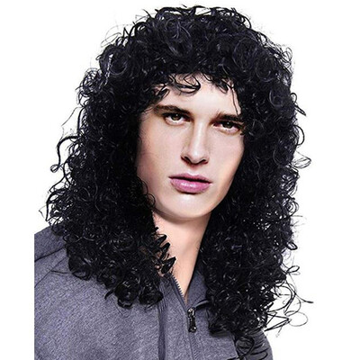 

〖Follure〗Fashion Man Black Long Cruly Mens Wig Party Wig Handsome Cool Wig