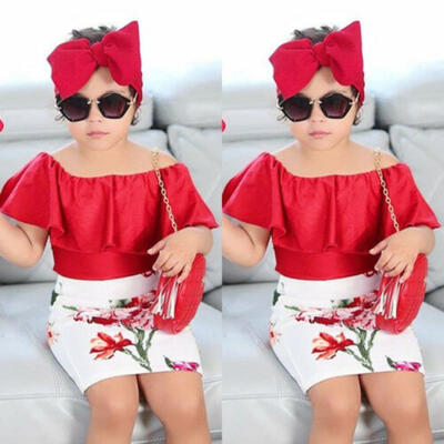 

Canis Fashion Kid Baby Girls Off Shoulder Tops Floral Skirt Dress Outfit Clothes