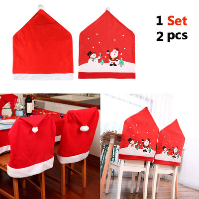 

〖Follure〗Party Christmas Decoration Table Red Hat Decor Dinner Chair Cover Clause 2pc