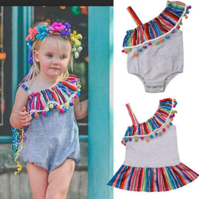 

Newborn Toddler Baby Girl Rainbow Romper Jumpsuit Dress Summer Outfit Sunsuit