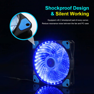

PC Case Fan 12CM Silent LED Cooler Fan Strong Wind 15 LED Blue Light