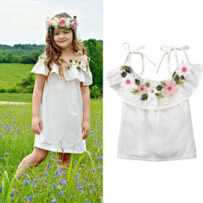

US Stock Straps Flower Kids Girls Dresses Princess Dress Birthday Pageant Dress