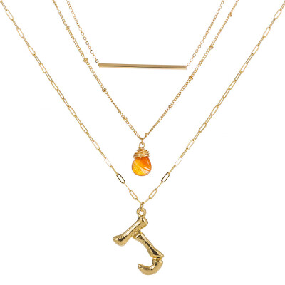 

Small Orange stone Gold Metal Bamboo 2cm 26 Letter Alphabet A-Z Minimalist Initial Pendant Necklace Fashion Twist Chain Jewelry