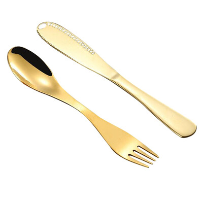 

Gobestart Set Stainless Steel Cutlery Gold Plated Dinnerware Creative function Knife Fork