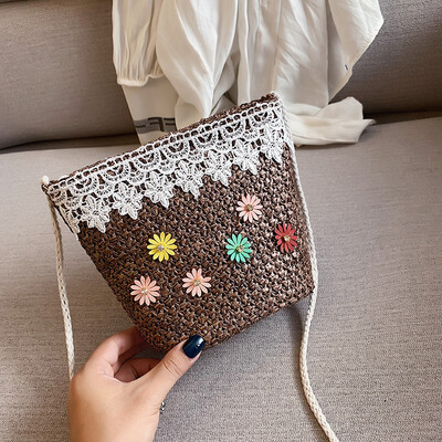 

2019 new Sen cute flower woven bag little fairy wild temperament bucket bag fashion lace Messenger bag
