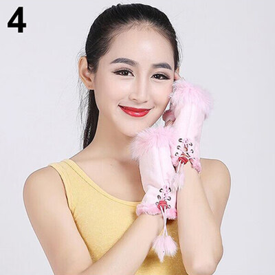 

Womens Fashion Winter Warm Imitation Rabbit Hair Faux Leather Fingerless Gloves