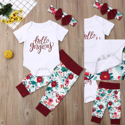 

3PCS Newborn Baby Girl Outfits Clothes Romper Jumpsuit BodysuitPants Long Set