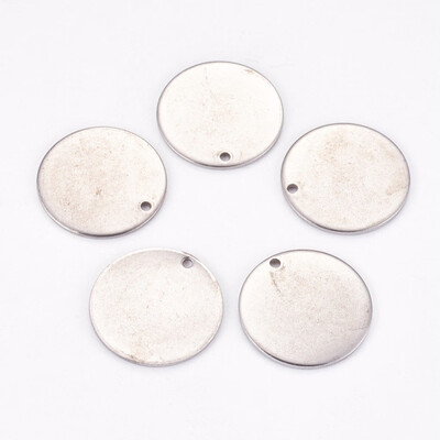 

304 Stainless Steel Pendants Flat Round Tag Pendants Stainless Steel Color 20x1mm Hole 1mm
