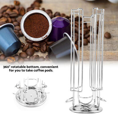 

Chrome Plated Metal Coffee Capsule Holder 24 Pods Storage Rack Rotating Stand Display Shelf
