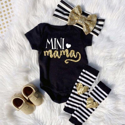 

Mama&39s Mini Newborn Infant Baby Girl RomperLeg WarmerHeadband Clothes Outfits