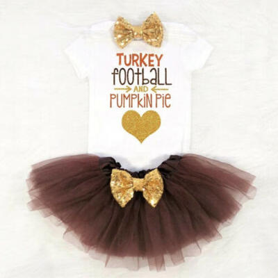 

US My First Thanksgiving Baby Girl Clothes Turkey RomperTutu Skirt 3PCS Outfits