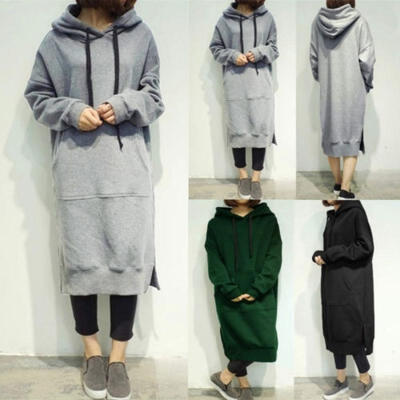 

Women Long Sleeve Loose Casual Hooded Sweatshirt Sweats Hoodies Long Maxi Dress