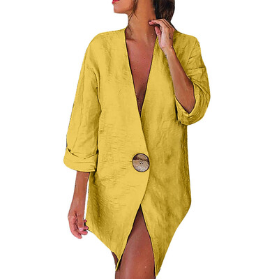 

Toponeto Women Solid Buttons Long Sleeve Cotton And Linen Cardigan Loose Suit Coat
