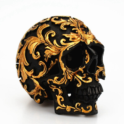 

Halloween Golden Flower Pattern Decoration Unique Black Head Skeleton Funny Ornaments