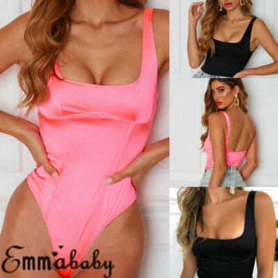 

Women Ladies Bodysuit Stretch Leotard Vest Tank Top Body Tops Shirt Jumpsuit US
