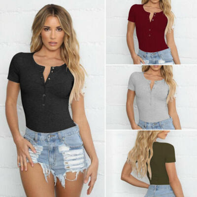 

US Romper Womens Bodysuit Leotard Blouse Short Sleeve Tank Stretch Jumpsuit Top