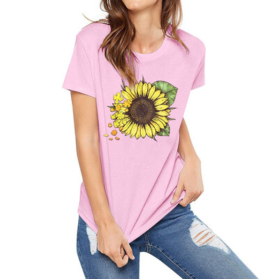 

Starmoon Womens Fashion Short Sleeve Sunflower Print Graphic T-Shirt O-Neck Tops Blouse